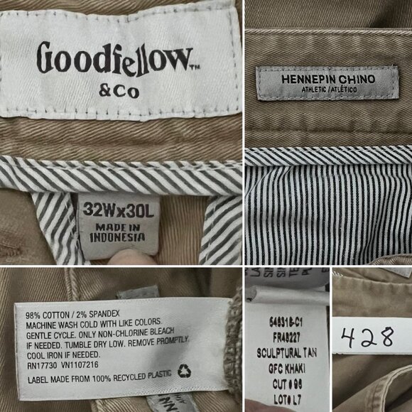 Hennepin Chino Mens Pants 32Wx30L Khaki by Goodfellow and Co Tan - Picture 5 of 6